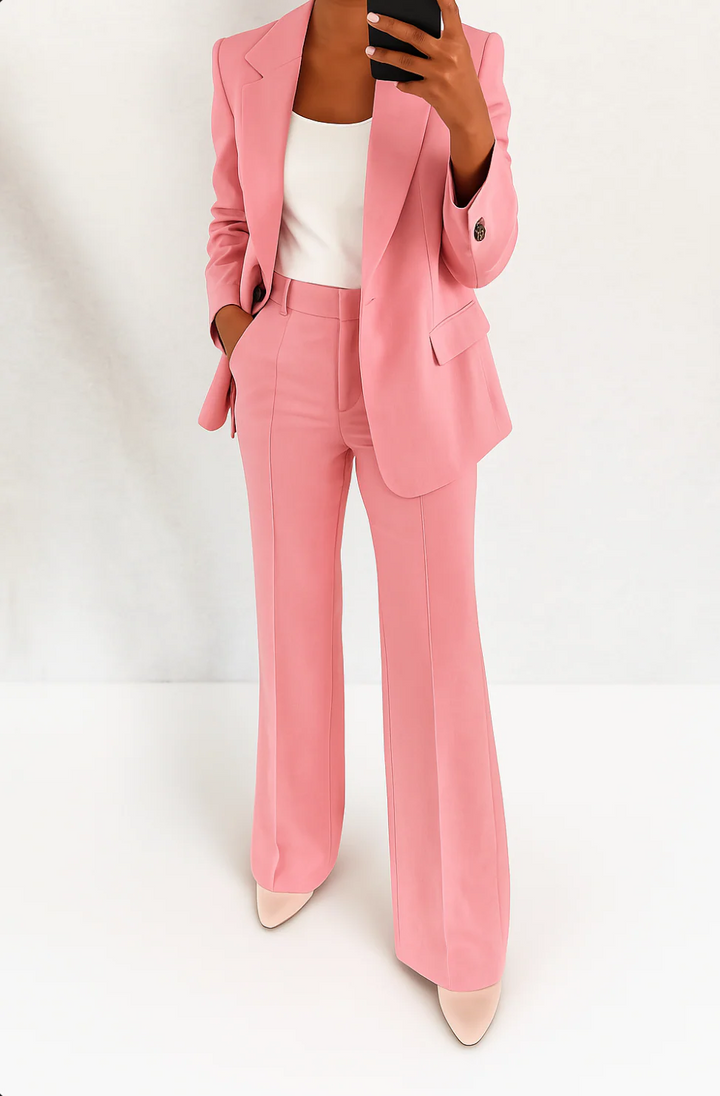 Women's Two-Piece Suit Set Tailored Blazer Wide Leg Trousers