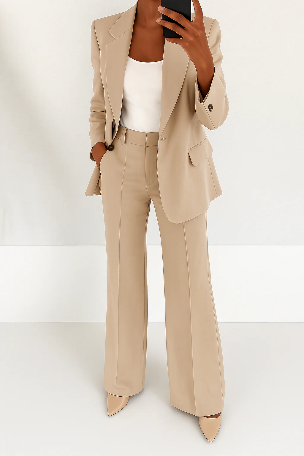 Women's Two-Piece Suit Set Tailored Blazer Wide Leg Trousers