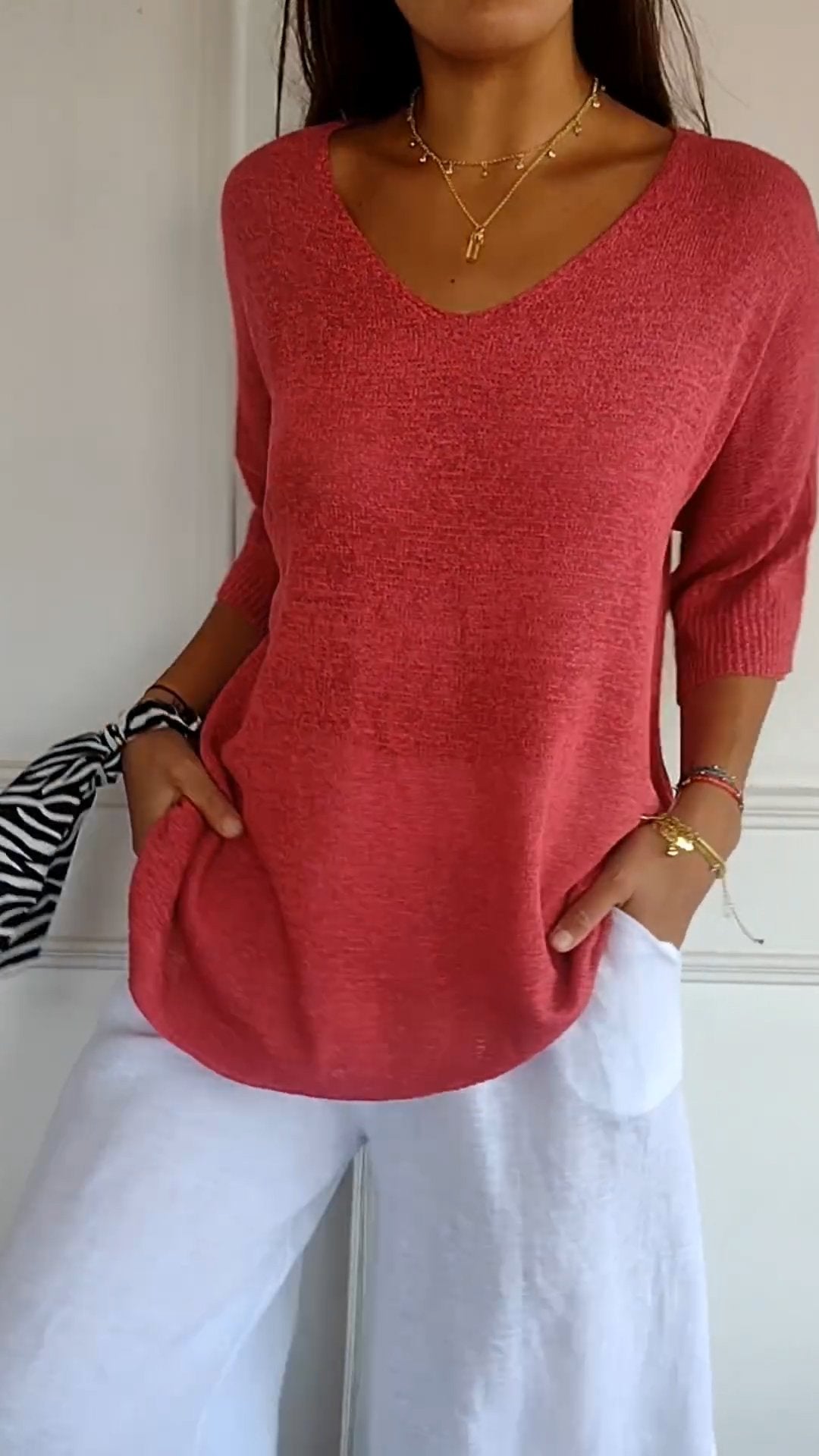 Women's V-Neck Three-Quarter Sleeve Top