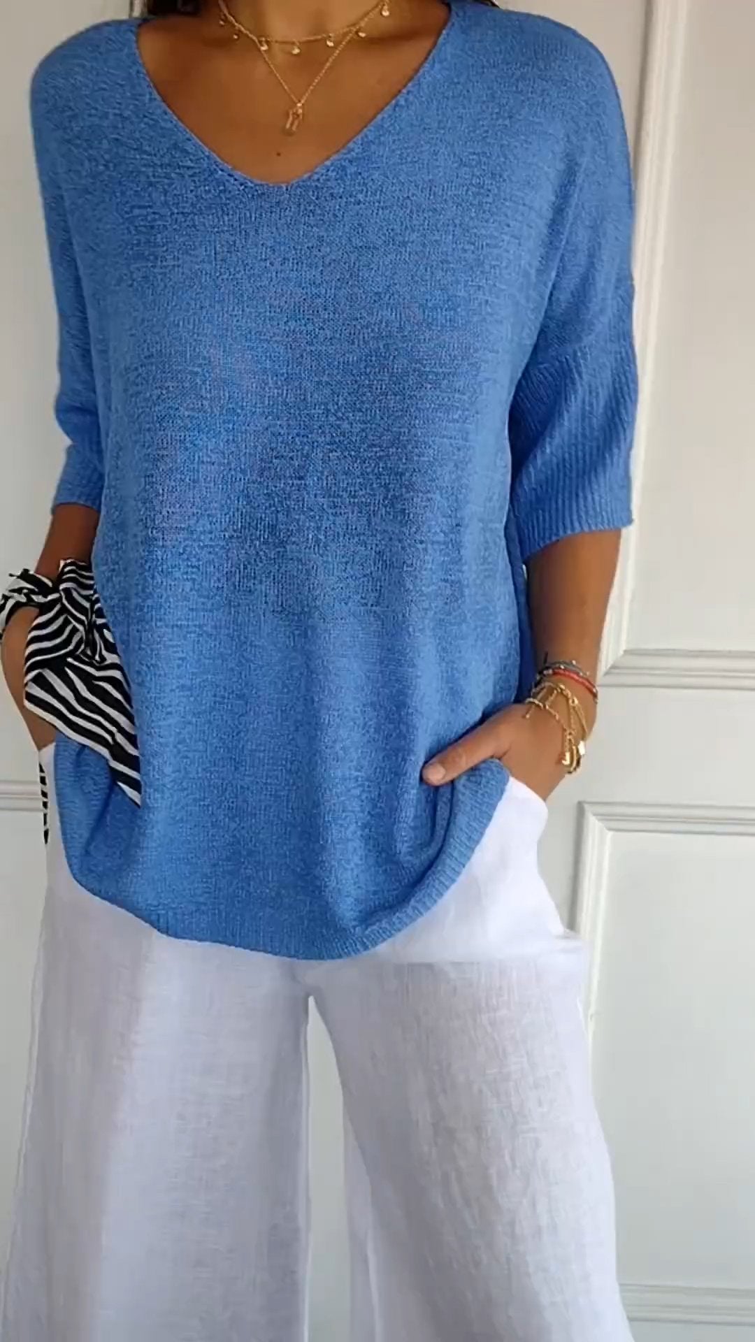 Women's V-Neck Three-Quarter Sleeve Top