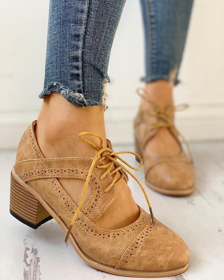 Women's T-Strap Lace-Up Heels
