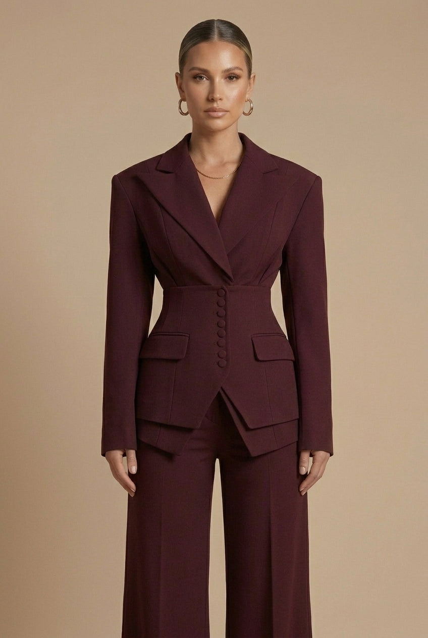 Women's Peaked Lapel Wide-Leg Suit