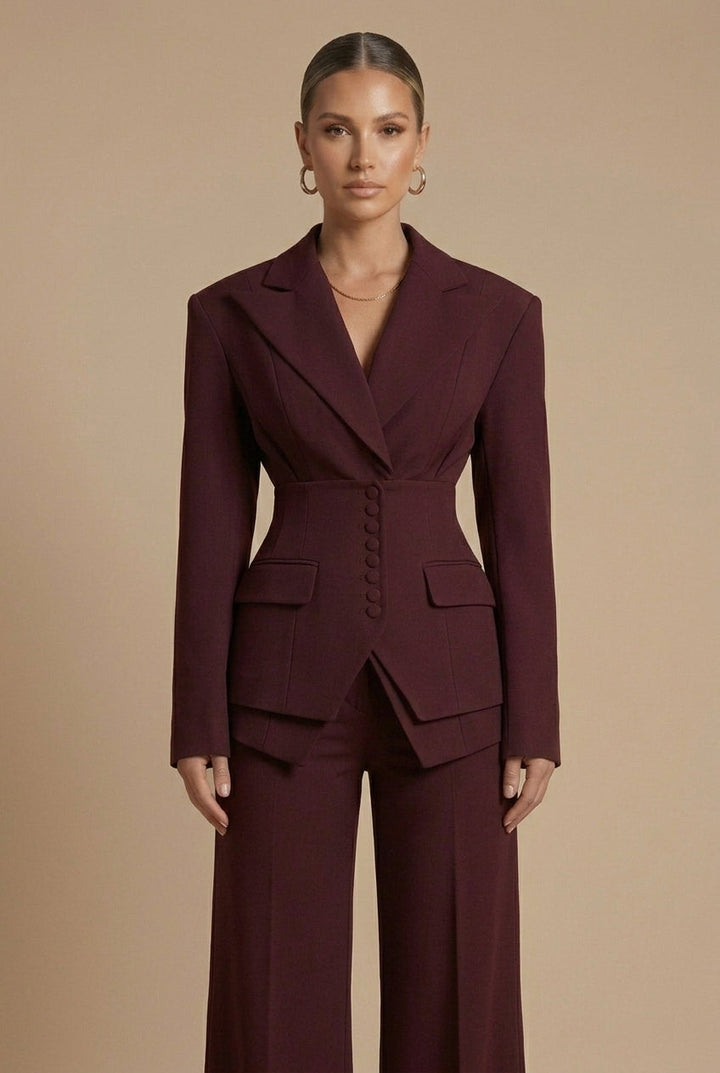 Women's Peaked Lapel Wide-Leg Suit