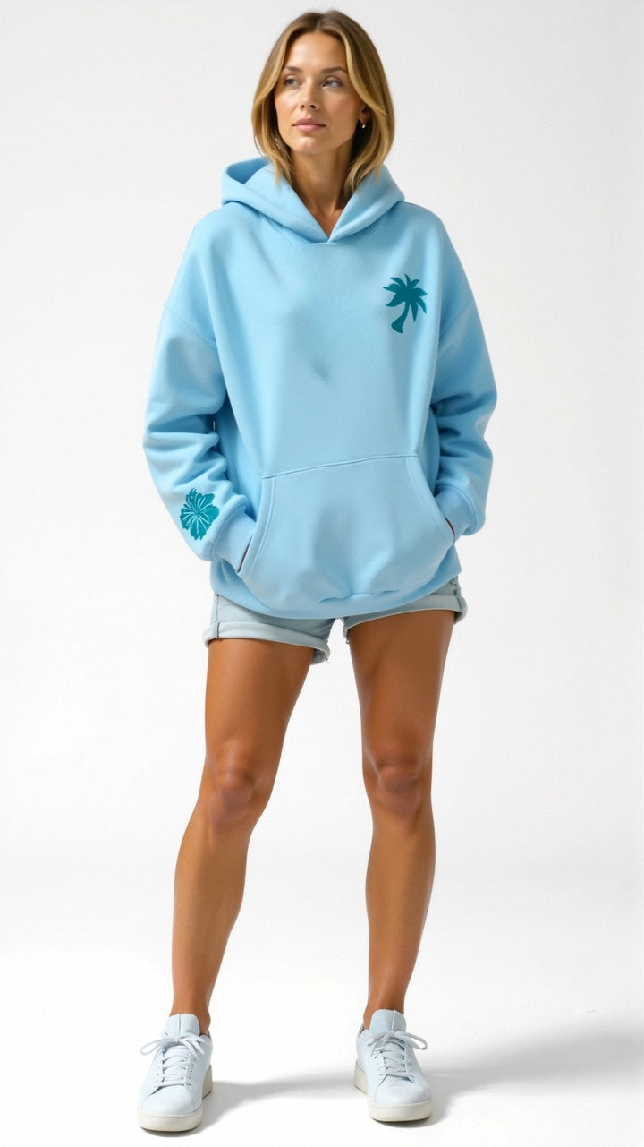 Embroidered hoodie with tropical design for women