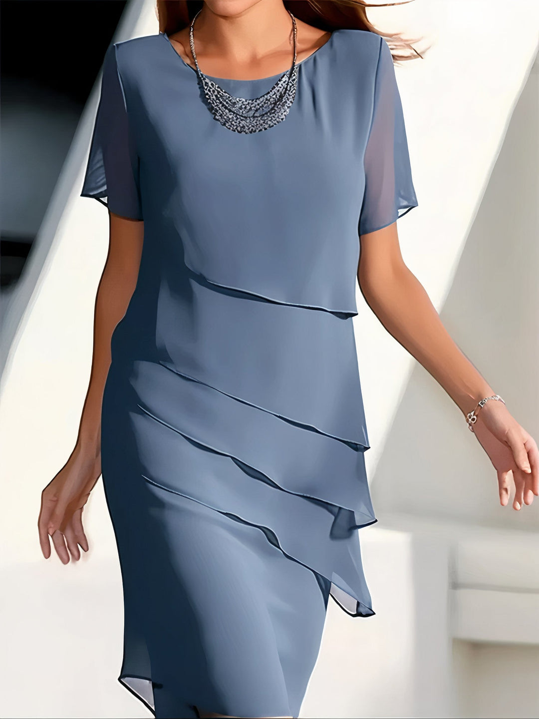 Graceful tiered chiffon dress for women