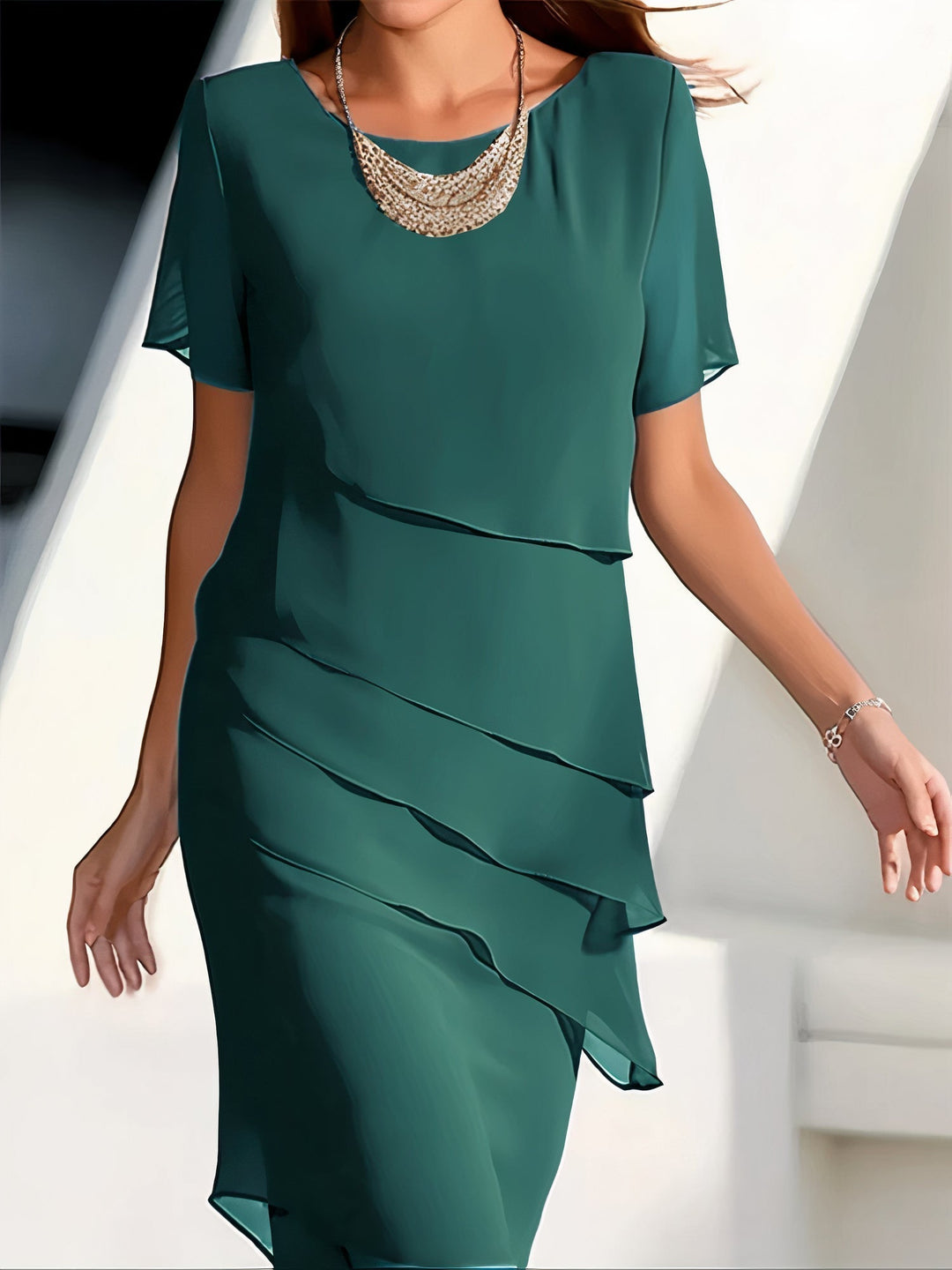 Graceful tiered chiffon dress for women