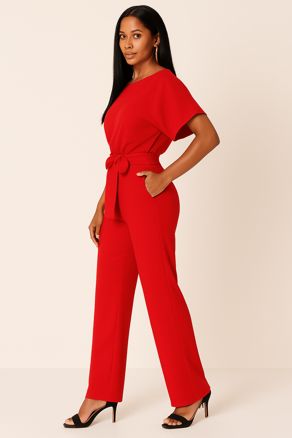 Elegant belted jumpsuit for women