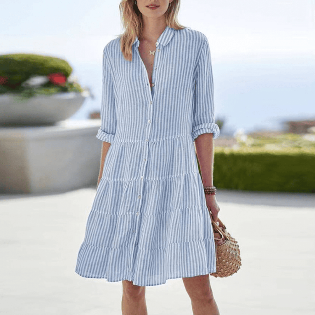 Women's Striped A-Line Midi Dress