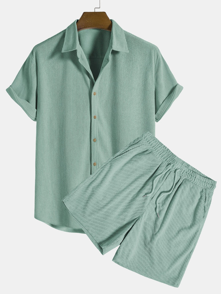 Relaxed textured shirt and shorts set for men