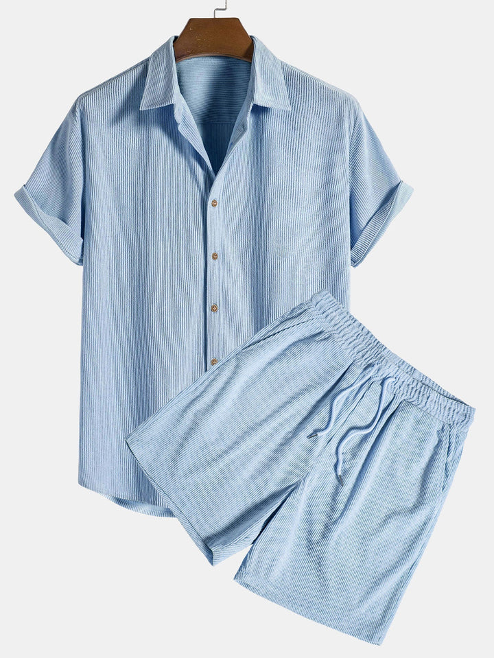 Relaxed textured shirt and shorts set for men