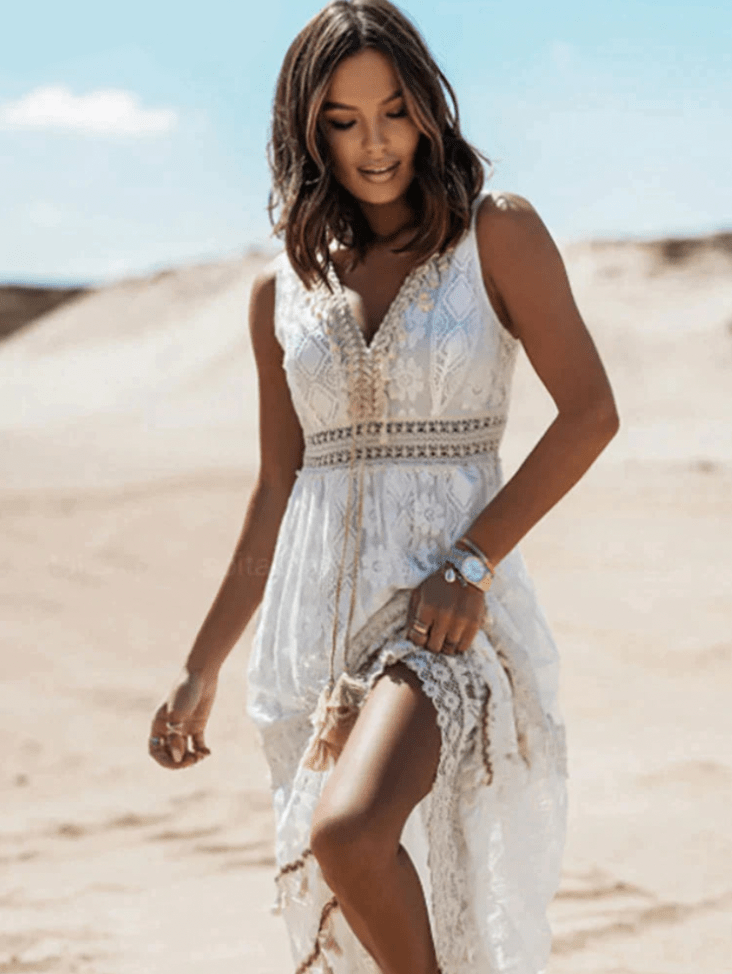 Romantic boho lace dress for women