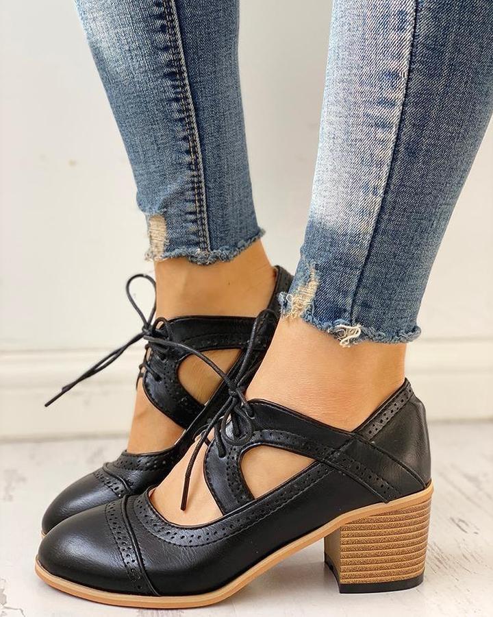 Women's T-Strap Lace-Up Heels
