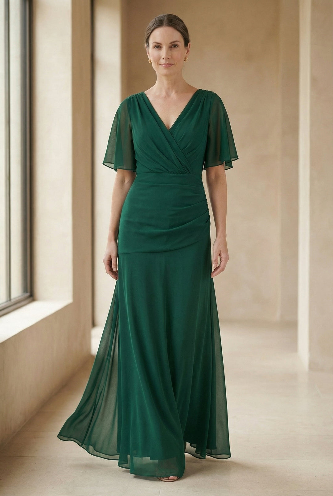 Women's Floral Pleated Maxi Dress V Neck