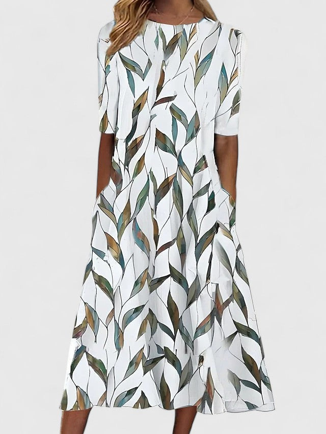 Women's Boat Neck Floral Midi Dress
