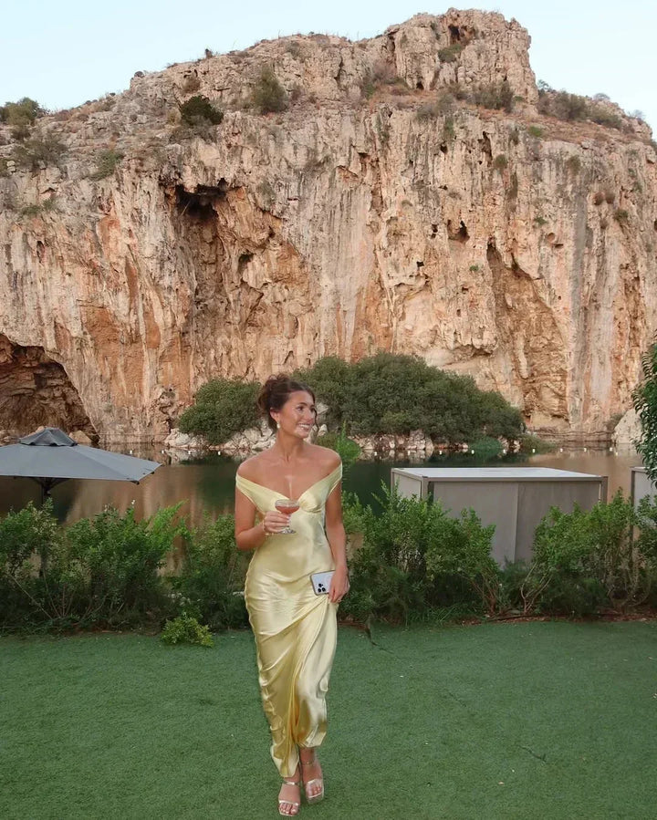 Women's Floral Satin Maxi Dress V Neck Wedding Guest