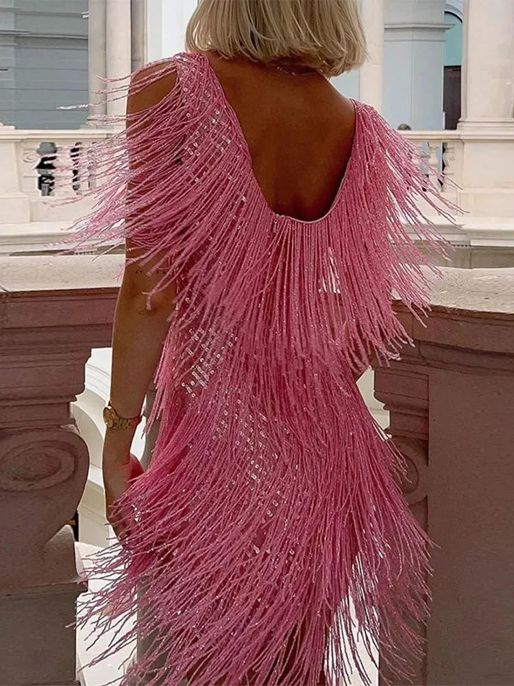 Women's Satin Fringe Mini Dress