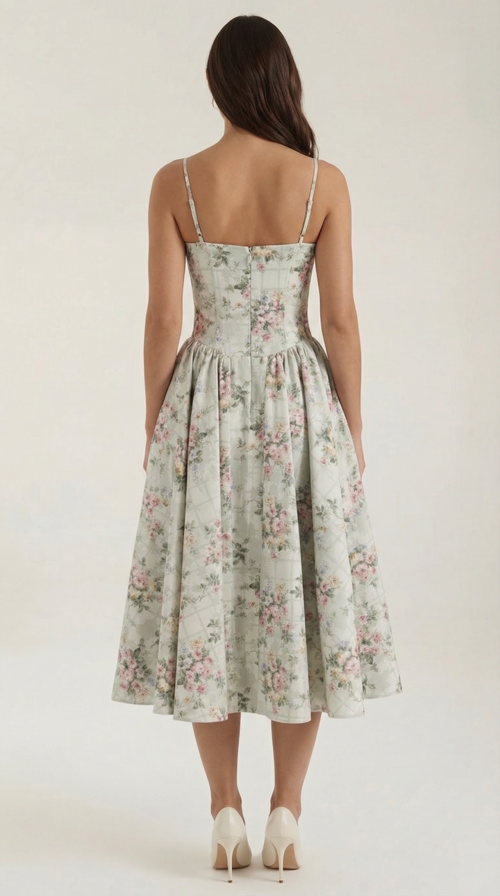 Women's Sweetheart Corset Floral Midi Dress