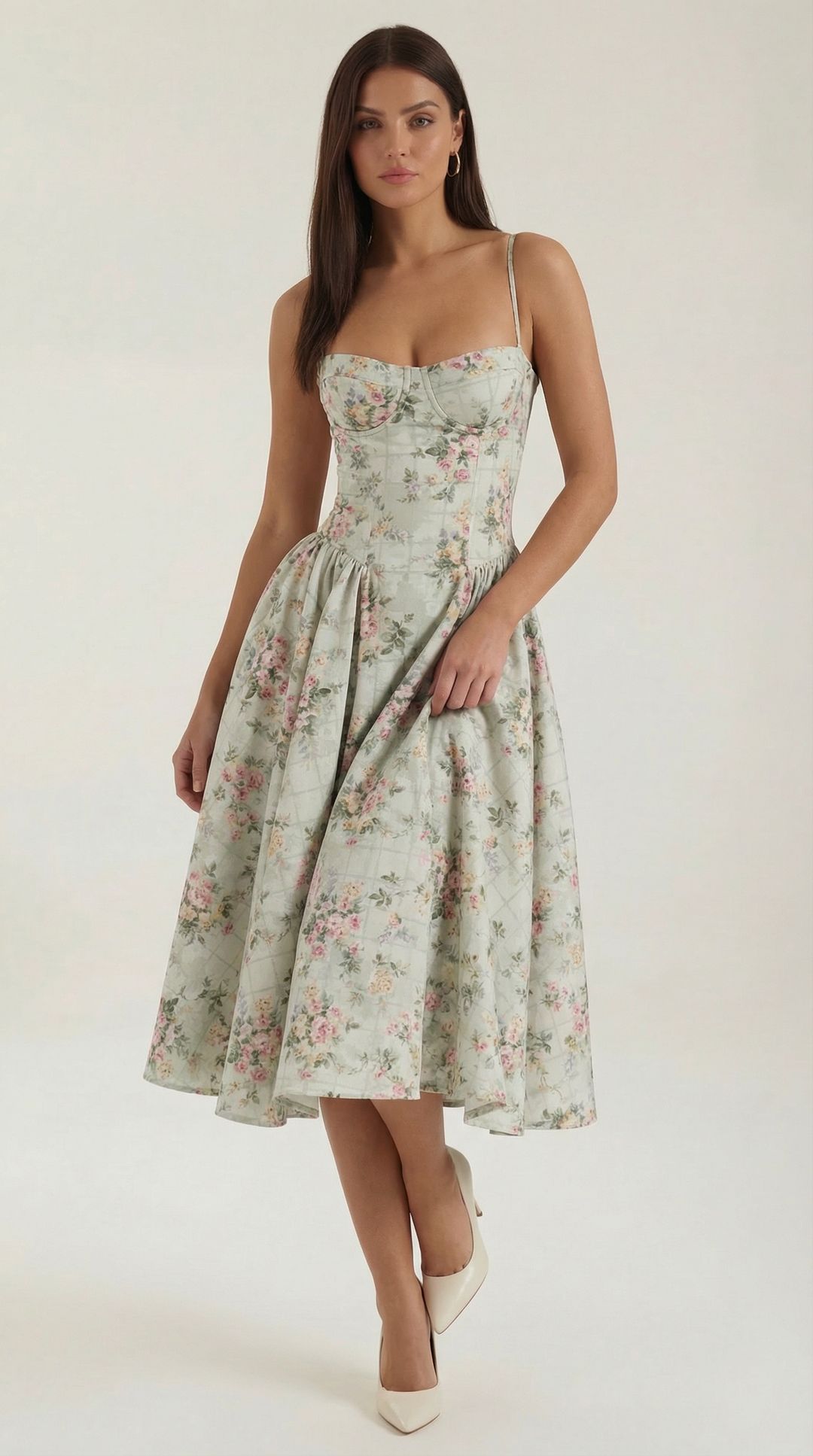 Women's Sweetheart Corset Floral Midi Dress