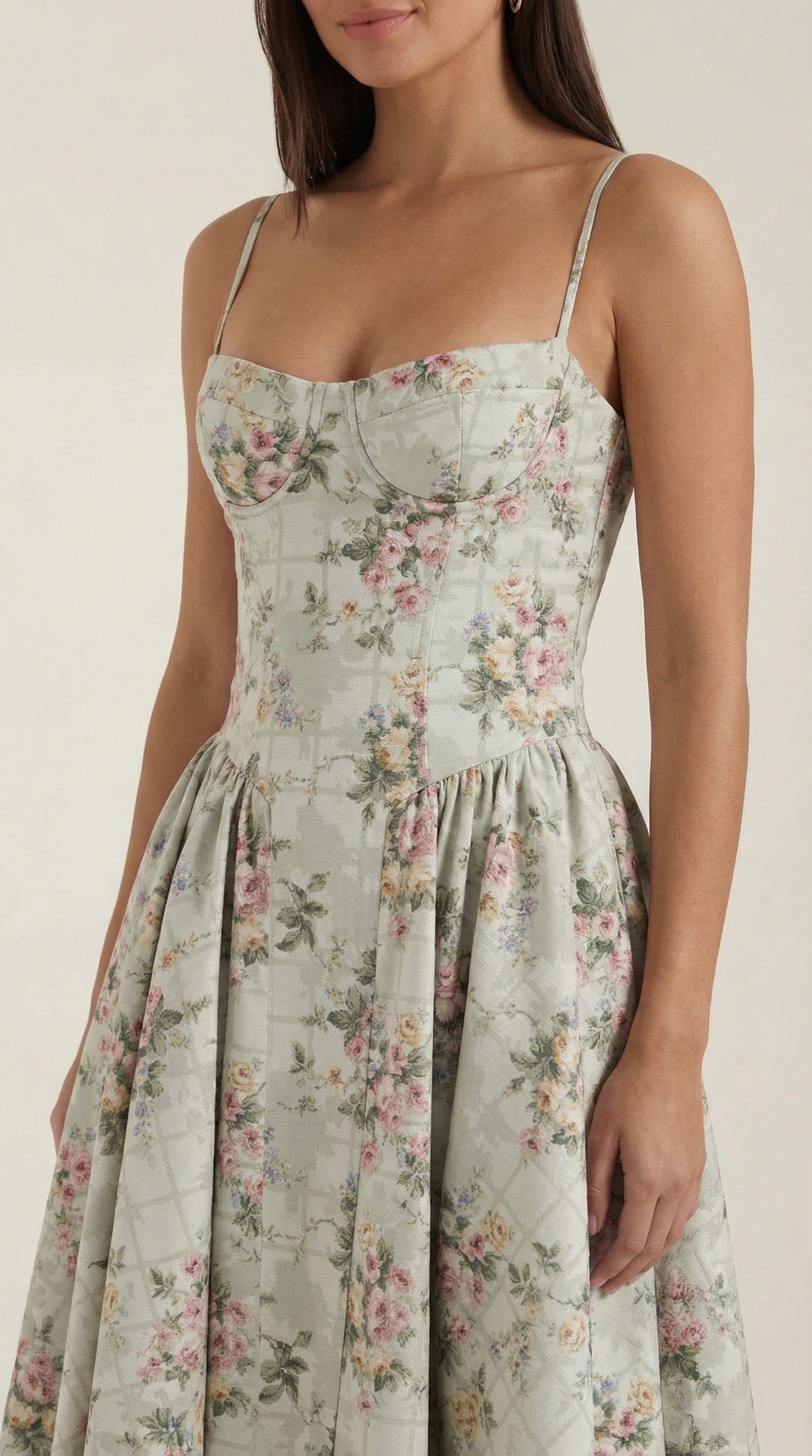 Women's Sweetheart Corset Floral Midi Dress