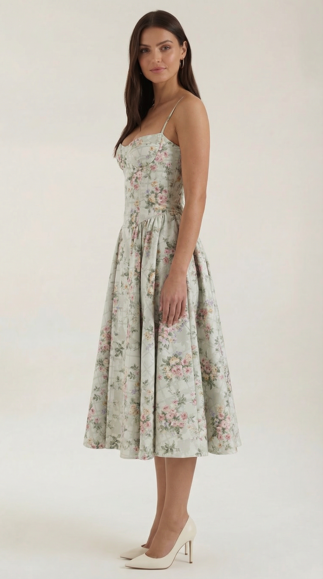 Women's Sweetheart Corset Floral Midi Dress