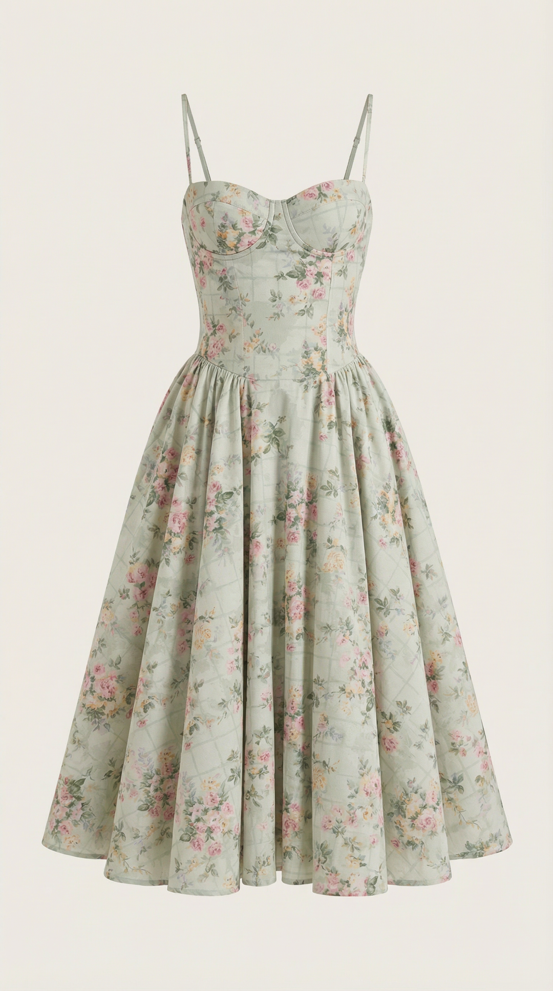 Women's Sweetheart Corset Floral Midi Dress
