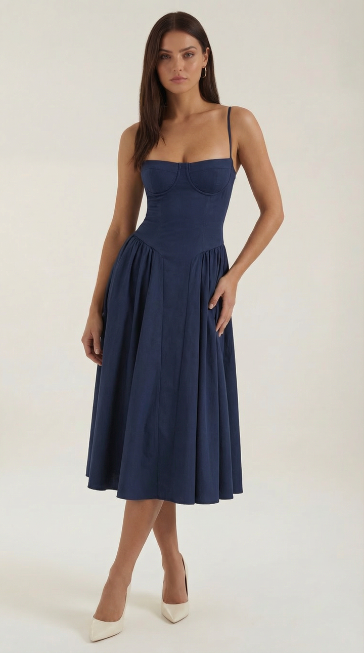 Women's Sweetheart Corset Floral Midi Dress