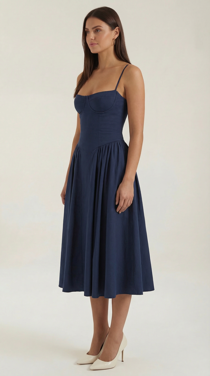 Women's Sweetheart Corset Floral Midi Dress