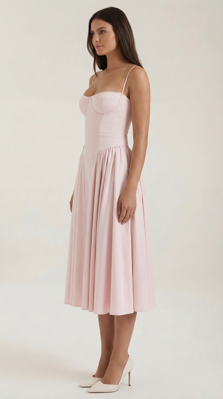 Women's Sweetheart Corset Floral Midi Dress