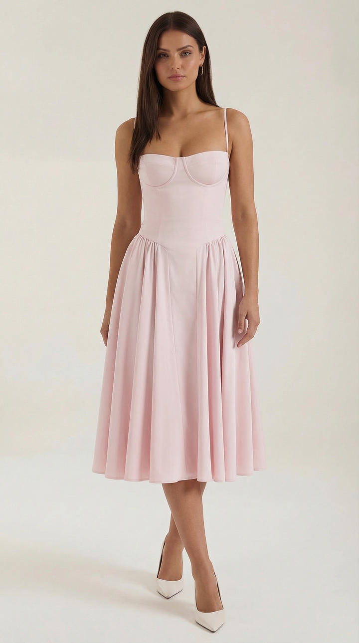 Women's Sweetheart Corset Floral Midi Dress
