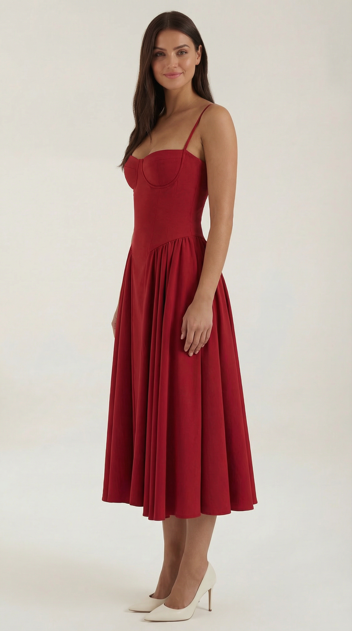 Women's Sweetheart Corset Floral Midi Dress