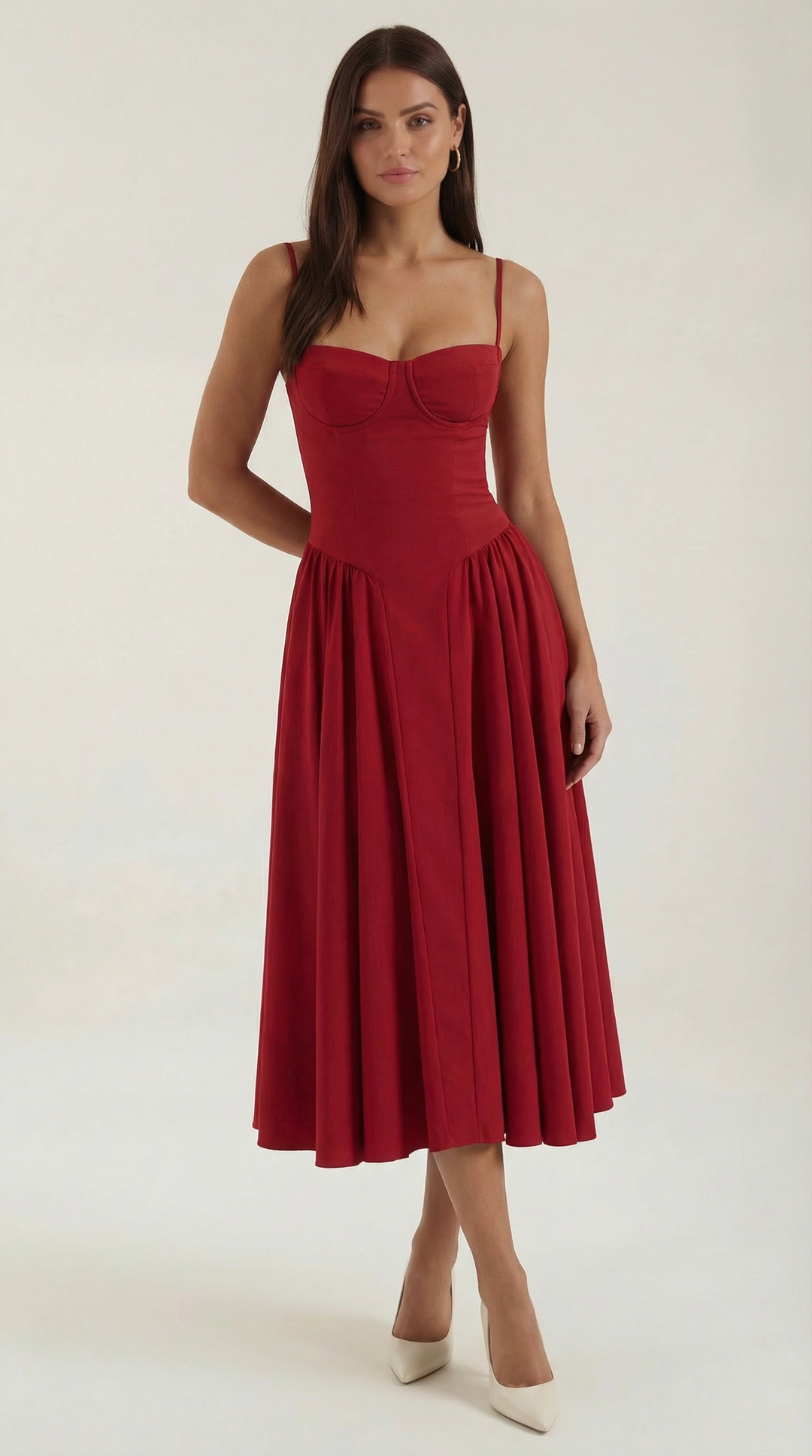Women's Sweetheart Corset Floral Midi Dress