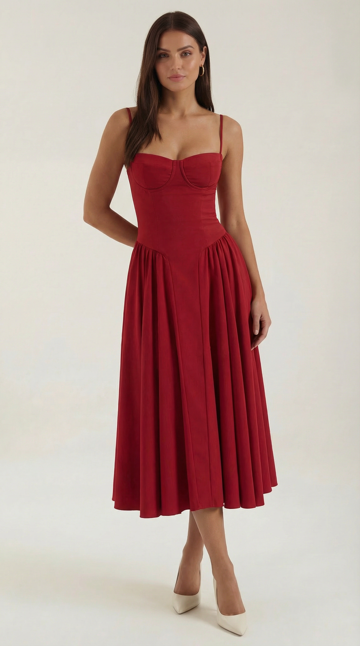 Women's Sweetheart Corset Floral Midi Dress