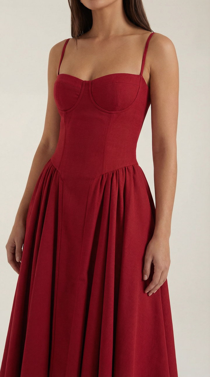 Women's Sweetheart Corset Floral Midi Dress