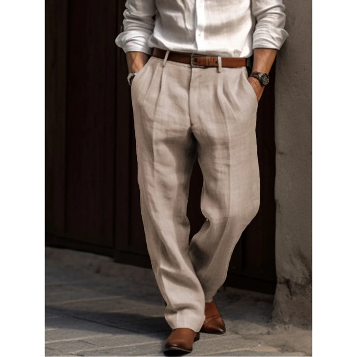 Pleated linen trousers for men