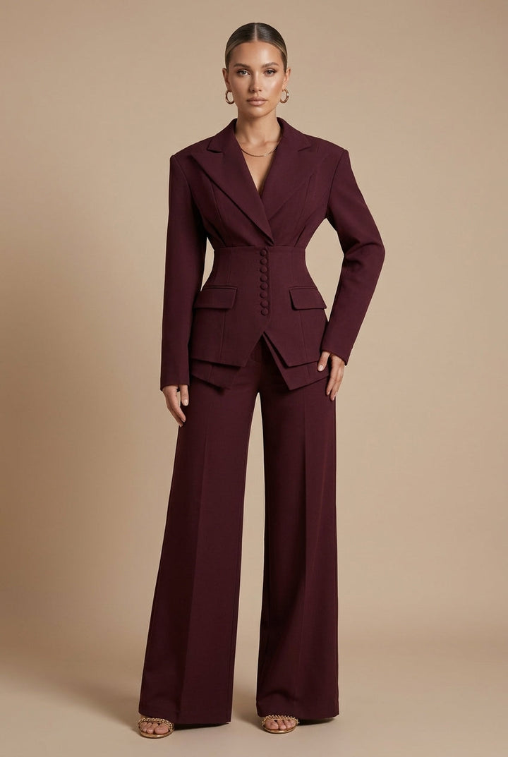 Women's Peaked Lapel Wide-Leg Suit