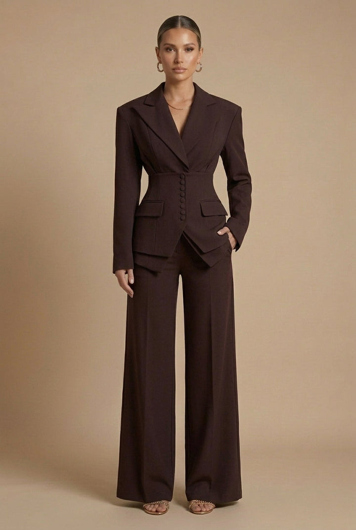Women's Peaked Lapel Wide-Leg Suit