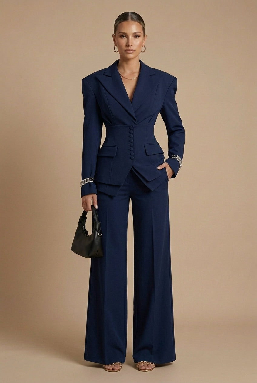 Women's Peaked Lapel Wide-Leg Suit