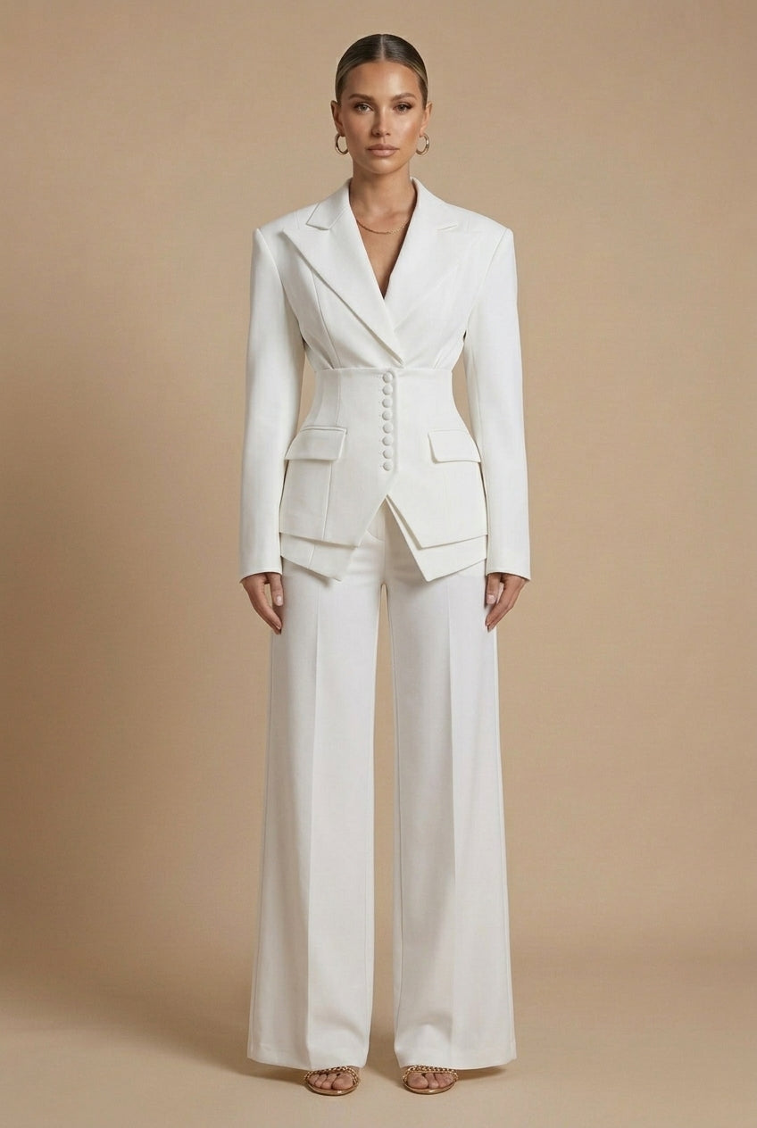 Women's Peaked Lapel Wide-Leg Suit