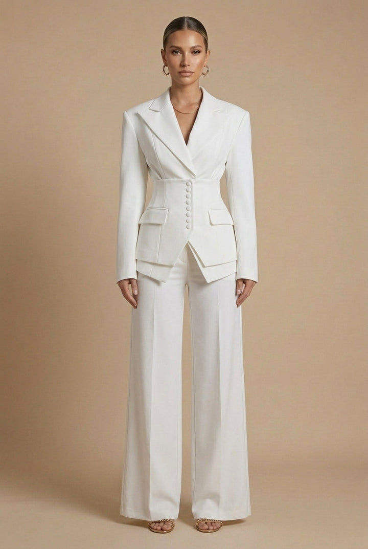 Women's Peaked Lapel Wide-Leg Suit