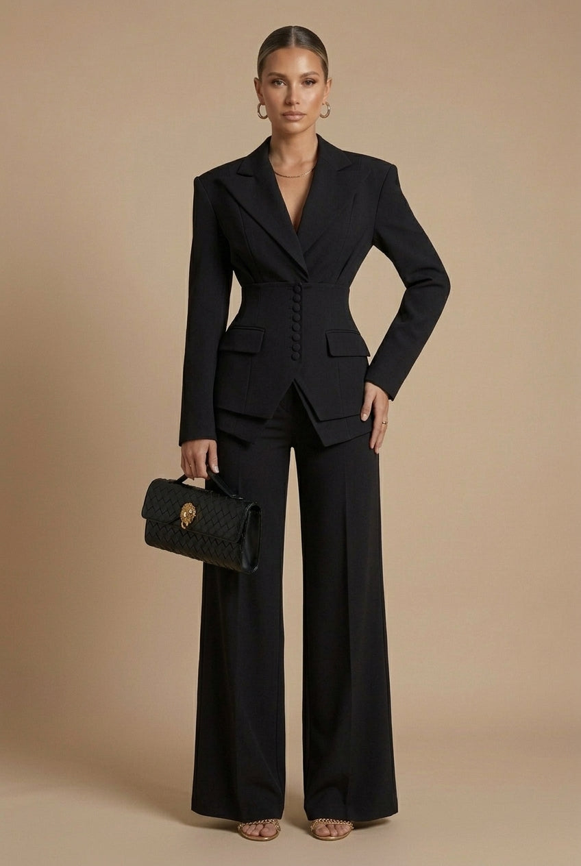 Women's Peaked Lapel Wide-Leg Suit