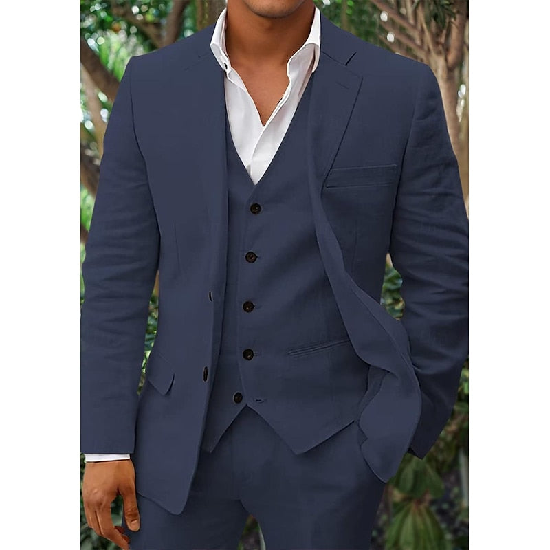 Linen three-piece suit set for men