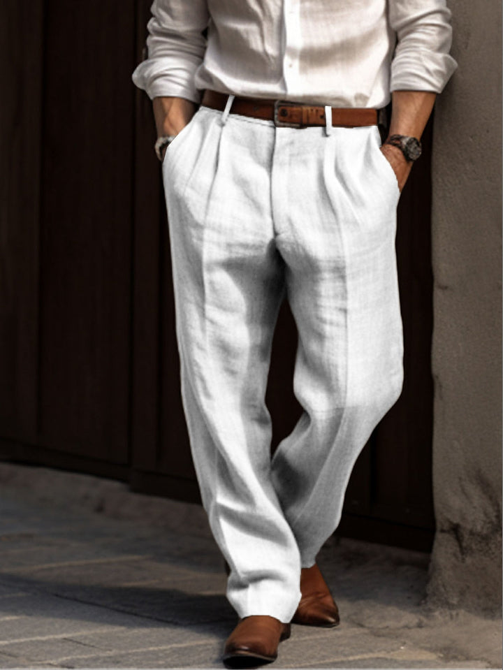 Pleated linen trousers for men