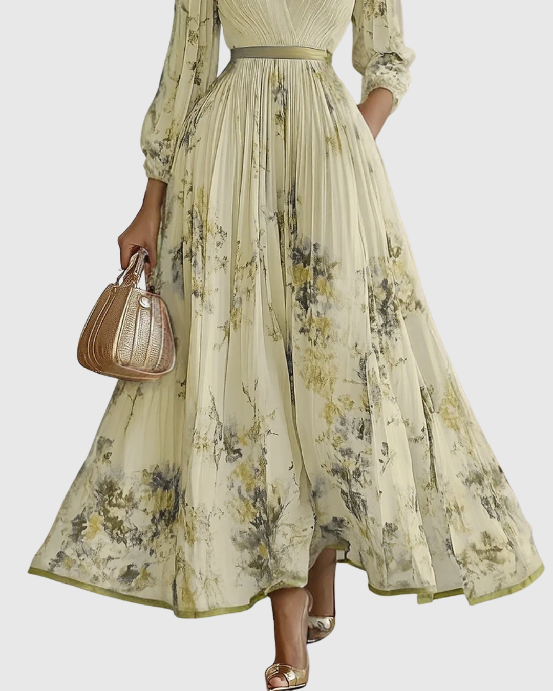Women's V Neck A-Line Pleated Midi Dress