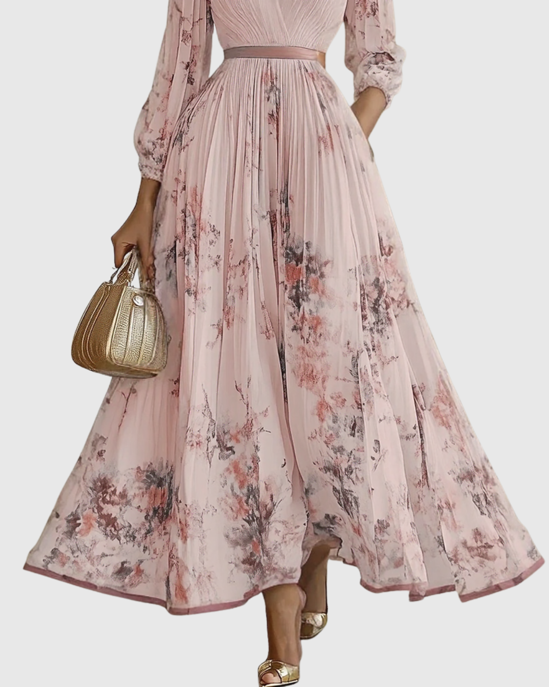Women's V Neck A-Line Pleated Midi Dress