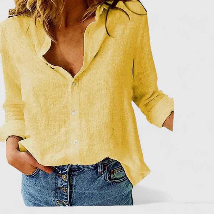 Evie | Women's V-Neck Linen Blouse