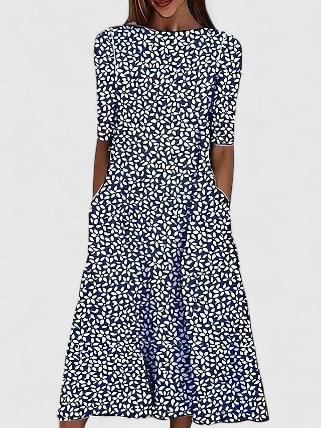 Women's Boat Neck Floral Midi Dress